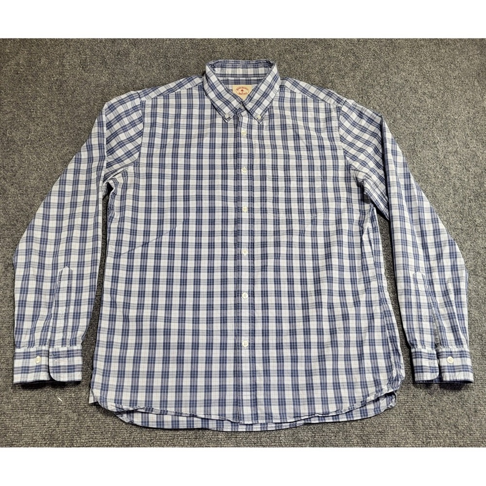 Brooks Brothers Red Fleece Blue & White Plaid Long Sleeve Shirt Men's Size Large